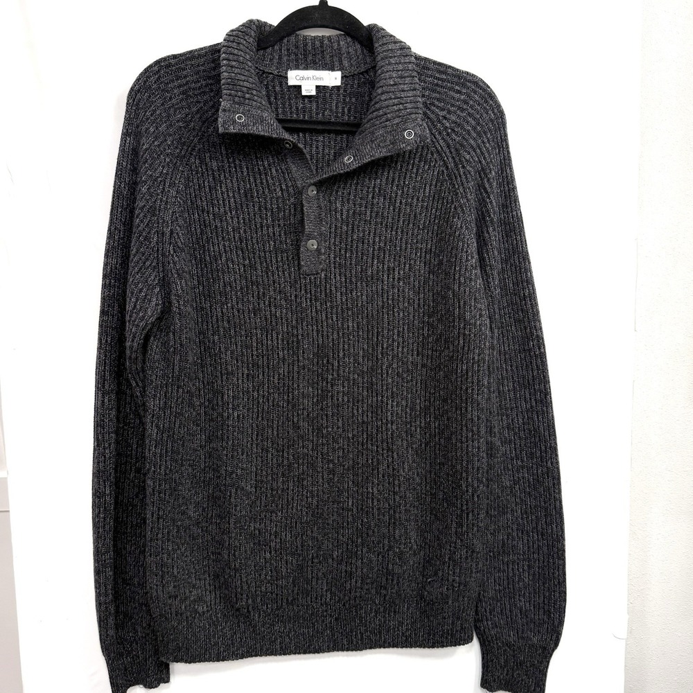 Calvin Klein Mens Charcoal Gray 1/4 Snap Long Sleeve Pullover Turtleneck Sweater
